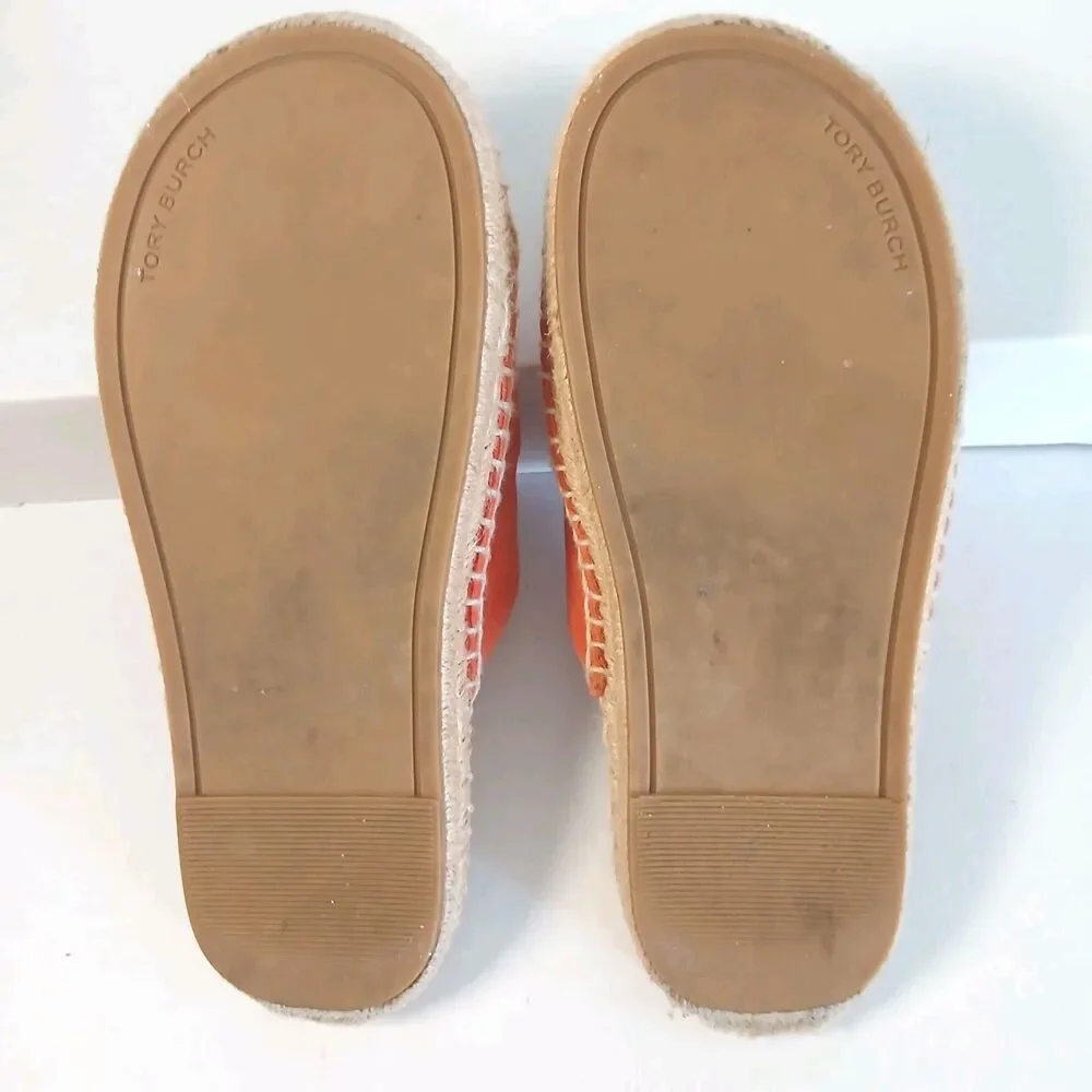 Tory Burch Selby Espadrille Slides Orange Double Buckle Sandals Women’s 6
